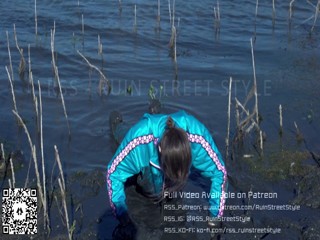 Tracksuit girl in her FILA sneakers playing in mud | Muddy Girl | WAM