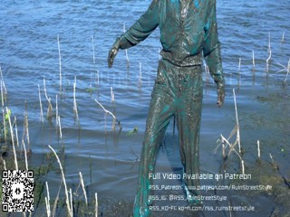 Tracksuit girl in her FILA sneakers playing in mud | Muddy Girl | WAM