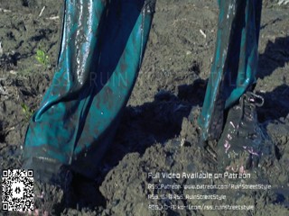 Tracksuit girl in her FILA sneakers playing in mud | Muddy Girl | WAM