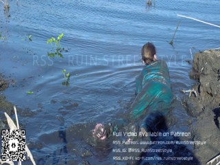 Tracksuit girl in her FILA sneakers playing in mud | Muddy Girl | WAM
