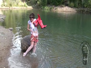 Wild mood. Brook is having fun in pond