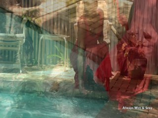 Natalia in Peach Dress going for a swim