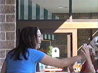 Two girls pie each other