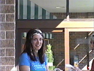 Two girls pie each other