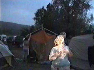 Two girls shaving cream pie fight part II