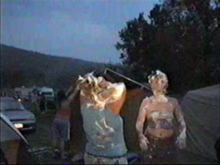 Two girls shaving cream pie fight part II