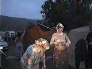 Two girls shaving cream pie fight part II