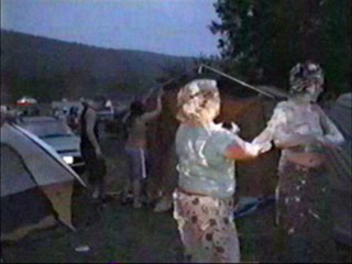 Two girls shaving cream pie fight part II