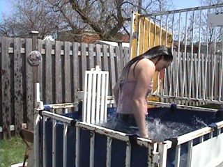 Becca Dunked in  Pink TubeTop, Skirt and Pantyhose