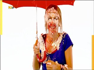 Female presenter gets caked again