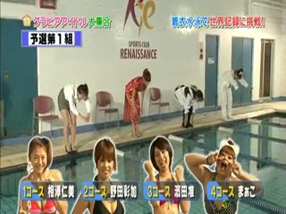 Japanese girl clothed swimmming.