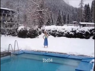 Girl jumps in pool