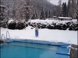 Girl jumps in pool