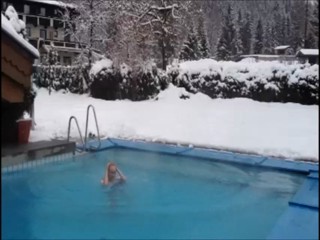 Girl jumps in pool