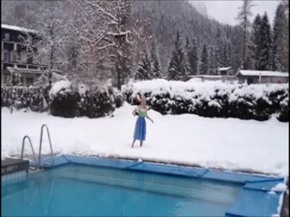 Girl jumps in pool