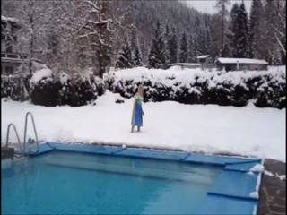 Girl jumps in pool