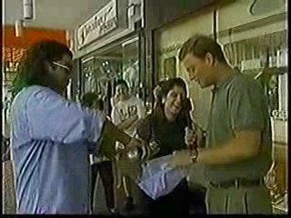 Women gets shaving cream on her head