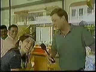 Women gets shaving cream on her head