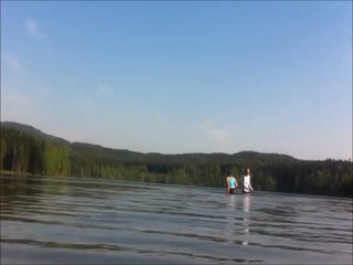 Splash and swimming in a lake