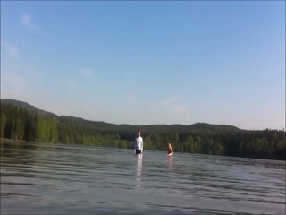 Splash and swimming in a lake