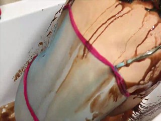 WET Not to Wear (Wetlook Girl), for Chocolate Topping (Messy Girl)