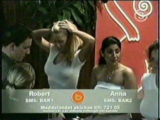 Three girls get wet on a TV show