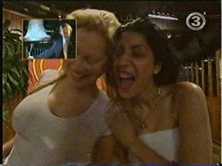 Three girls get wet on a TV show