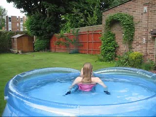 WetMar - Pink Dress & boots in the pool